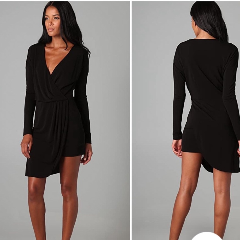 Haute Hippie Black V Neck Faux Wrap Long Sleeve Mini Dress Small